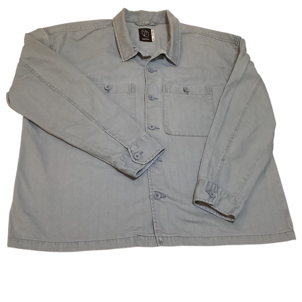 Original Use Mens XL Blue Grey Herringbone Utility Chore Jacket Button Up